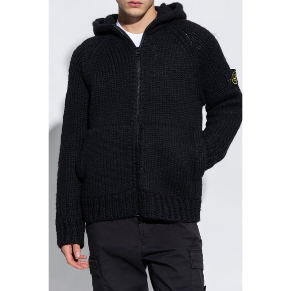 Stone Island Navy Blue Wool Chunky Knit Hooded Maglia Cardigan NWT $695 Size L - Picture 1 of 10